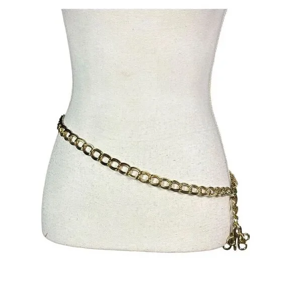 Chain Link Waist Belly Belt Size Small Gold Tone Unbranded Statement Adjustable - Picture 7 of 7